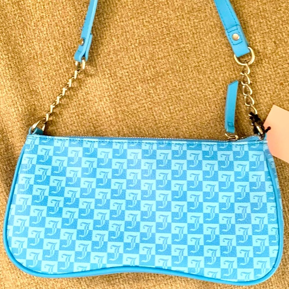 Y2K JUICY COUTURE Fashionista Blue Heritage Logo Shoulder Bag Silver Chain Retro - Picture 4 of 6